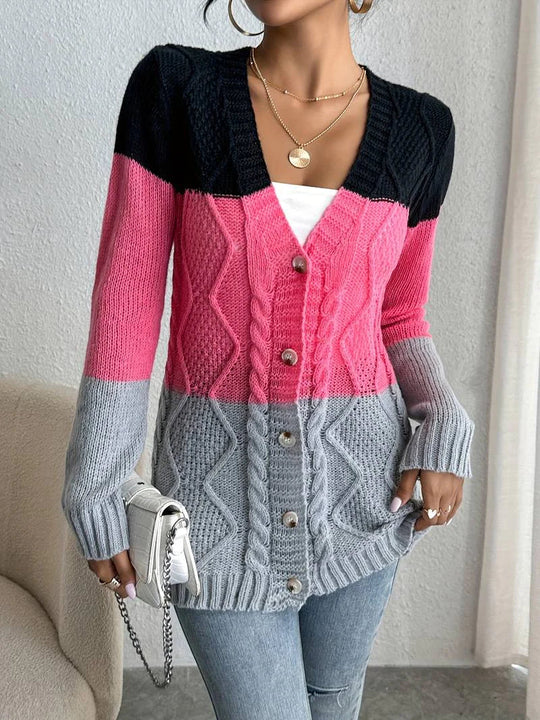 Heidi-Mode | Kleurblok Vest Met Knoopsluiting