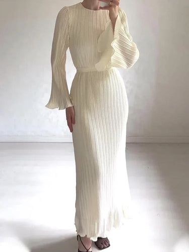 Plissiertes Maxikleid mit langen Ärmeln
