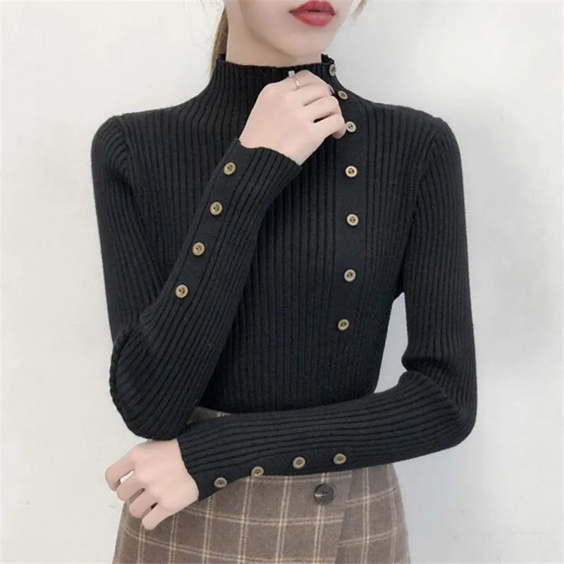 Heidi-Mode | Sweatshirt Damen Rollkragen Knopfpullover
