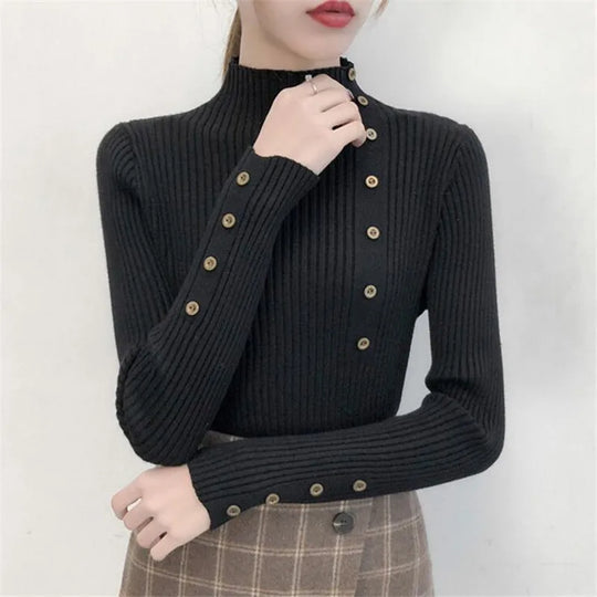 Heidi-Mode | Sweatshirt Damen Rollkragen Knopfpullover