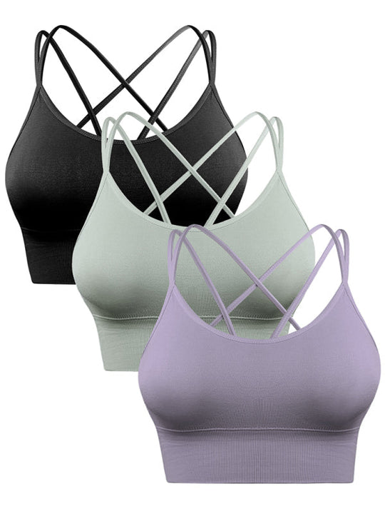 Heidi-Mode | 3Er Pack Damen Sport Bh Gepolstert Crisscross Yoga Bh Nahtlos Mittel Impact Fitness Activewear