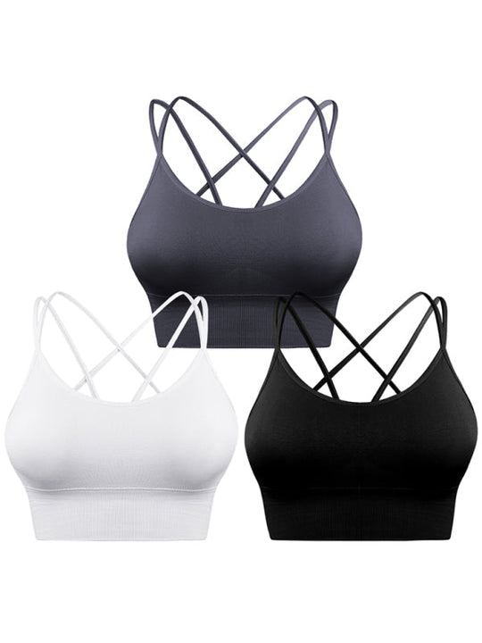 Heidi-Mode | 3Er Pack Damen Sport Bh Gepolstert Crisscross Yoga Bh Nahtlos Mittel Impact Fitness Activewear