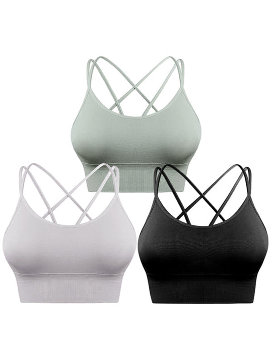 Heidi-Mode | 3Er Pack Damen Sport Bh Gepolstert Crisscross Yoga Bh Nahtlos Mittel Impact Fitness Activewear