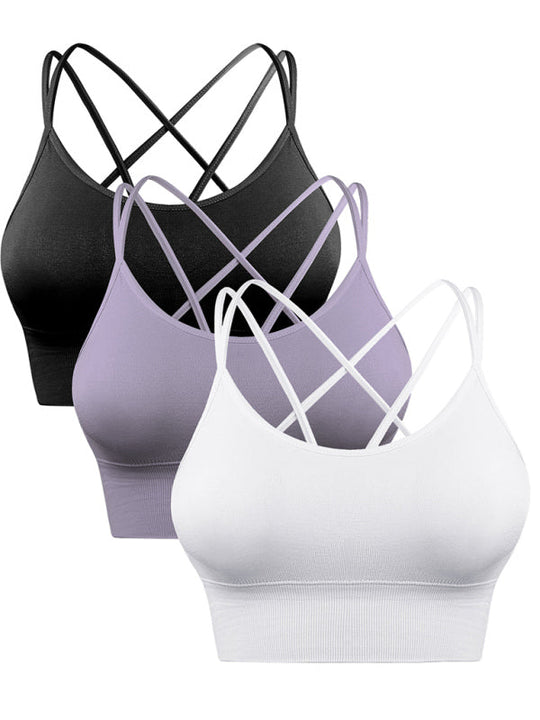 Heidi-Mode | 3Er Pack Damen Sport Bh Gepolstert Crisscross Yoga Bh Nahtlos Mittel Impact Fitness Activewear