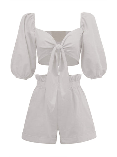 Heidi-Mode | Damenmode Sexy Baumwolle Leinen Cardigan Top Pocket Shorts Freizeitanzug