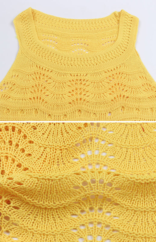 Heidi-Mode | Damen Ärmelloses Ausschneidungs Einfarbiges Strickkleid