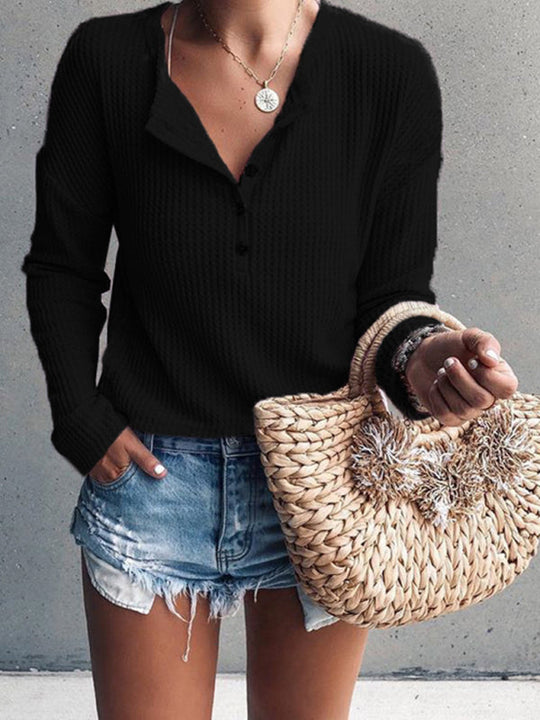 Heidi-Mode | Damen Tops Rundhals Offene Röhre Lange Ärmel Einfarbig T-Shirt