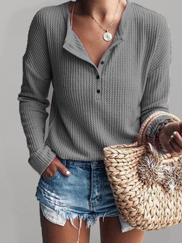 Heidi-Mode | Damen Tops Rundhals Offene Röhre Lange Ärmel Einfarbig T-Shirt