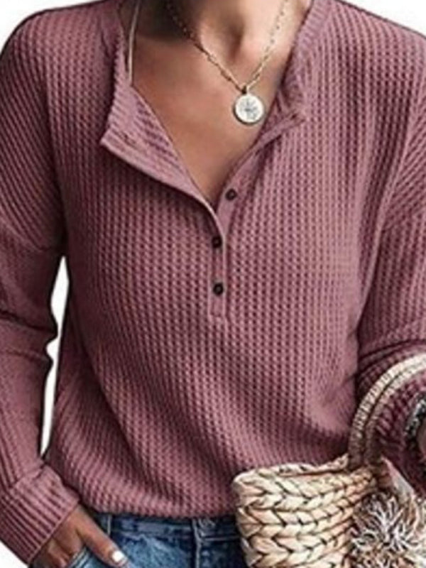 Heidi-Mode | Damen Tops Rundhals Offene Röhre Lange Ärmel Einfarbig T-Shirt