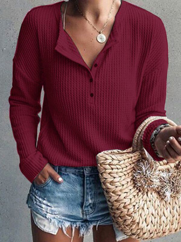 Heidi-Mode | Damen Tops Rundhals Offene Röhre Lange Ärmel Einfarbig T-Shirt
