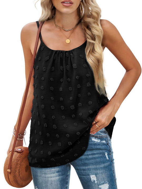Heidi-Mode | Rundhals Pompom Ärmelloses Verstellbares Tops Damen