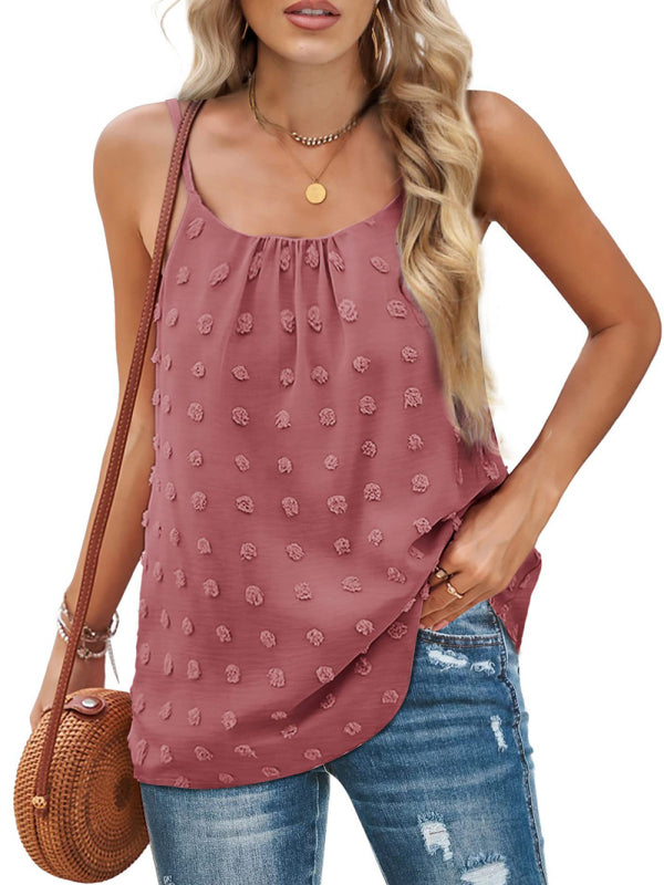 Heidi-Mode | Rundhals Pompom Ärmelloses Verstellbares Tops Damen