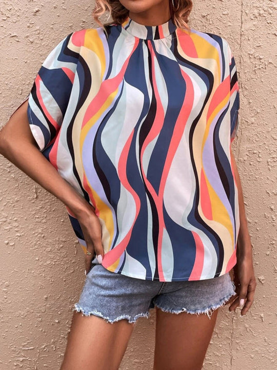 Heidi-Mode | Lässige Mode Bedrucktes Schlitztop mit Dolmanärmeln für Frauen