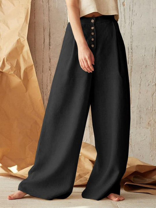 Elegante weite Leinenhose mit hohem Bund