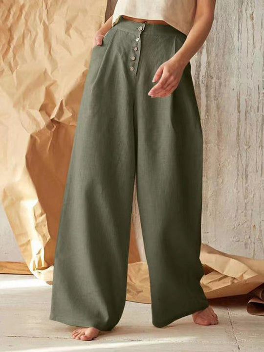 Elegante weite Leinenhose mit hohem Bund