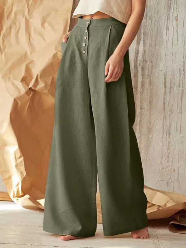 Elegante weite Leinenhose mit hohem Bund