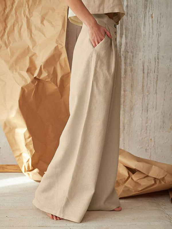 Elegante weite Leinenhose mit hohem Bund