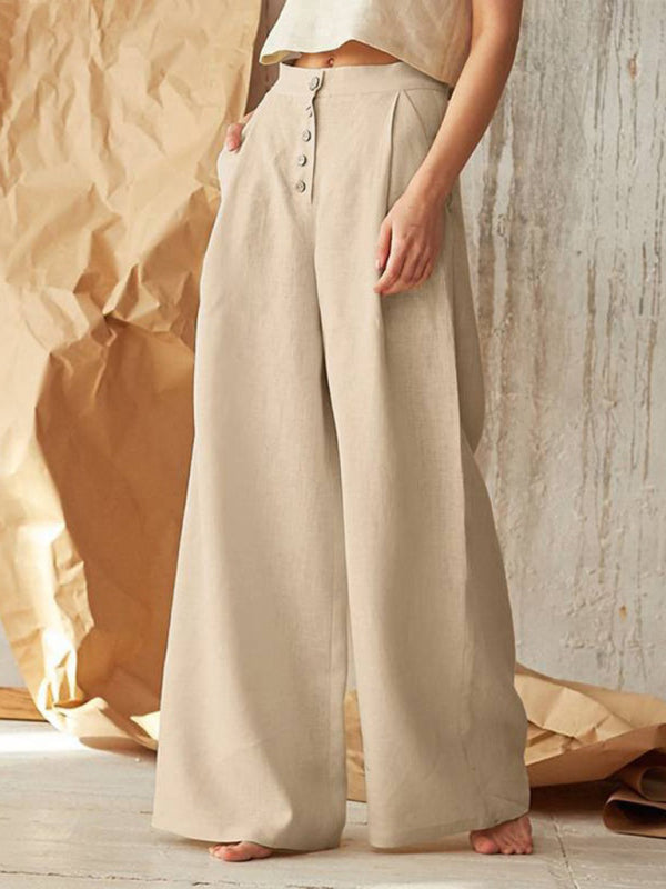 Elegante weite Leinenhose mit hohem Bund