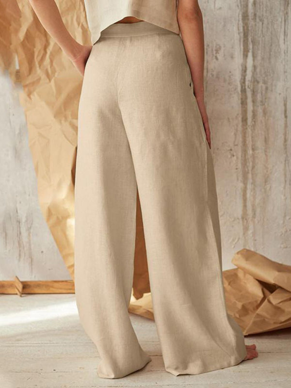 Elegante weite Leinenhose mit hohem Bund