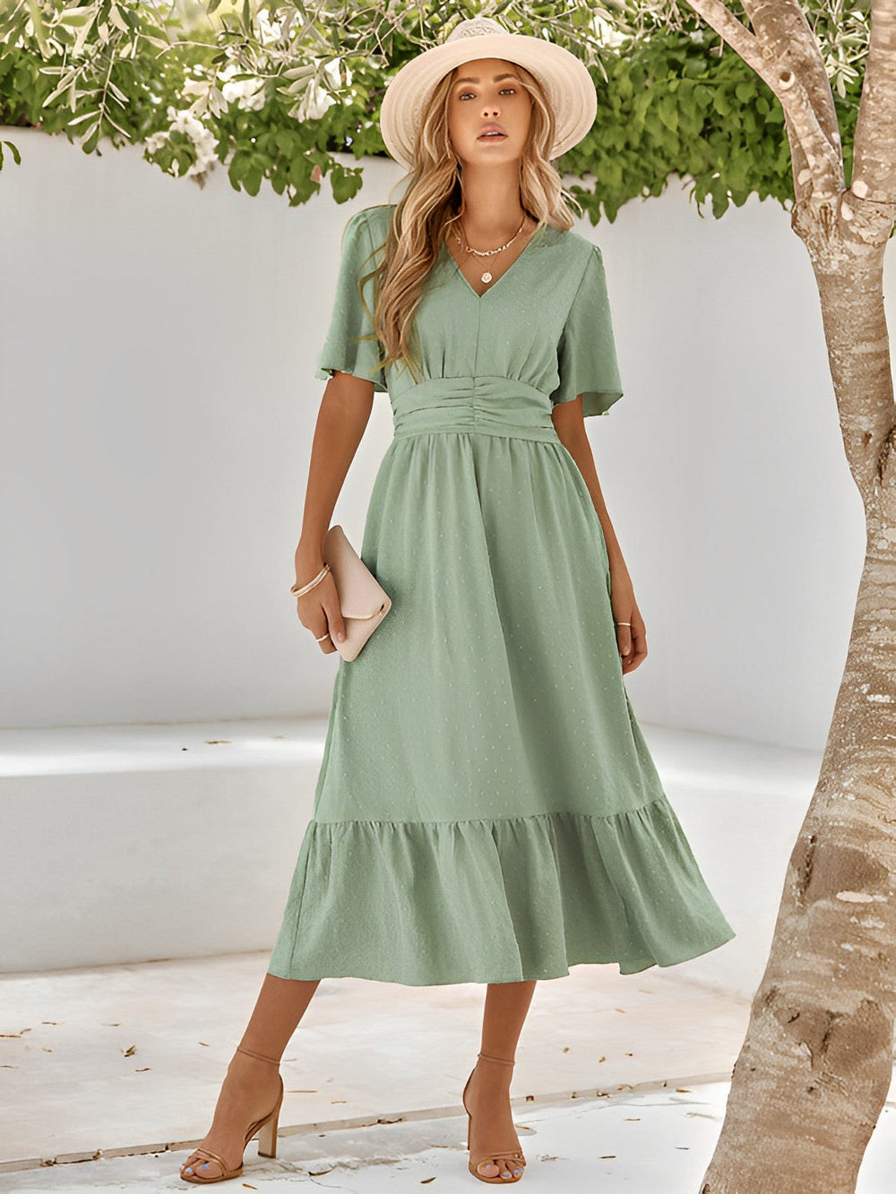Gürtel-Wickel-Lagen Maxikleid