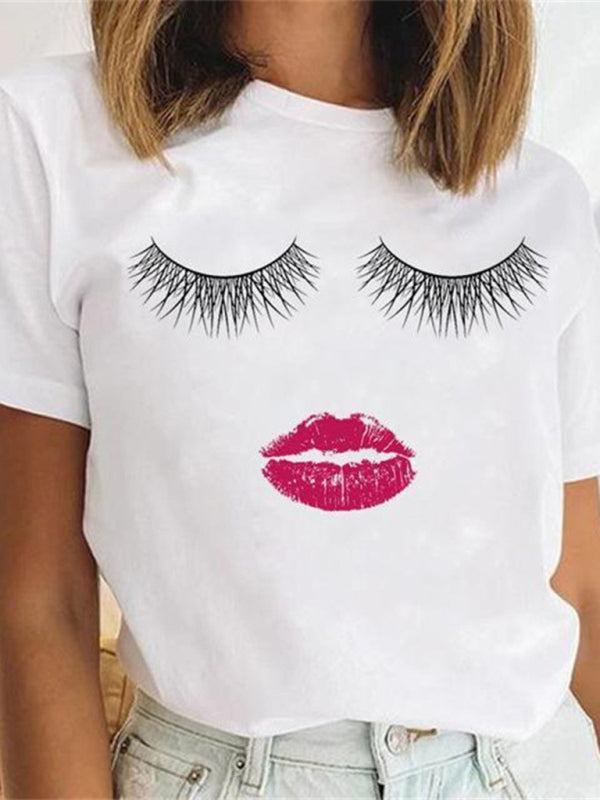 Heidi-Mode | Damen Leopard Print Lip Graphic T-Shirt
