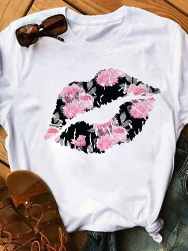 Heidi-Mode | Damen Leopard Print Lip Graphic T-Shirt