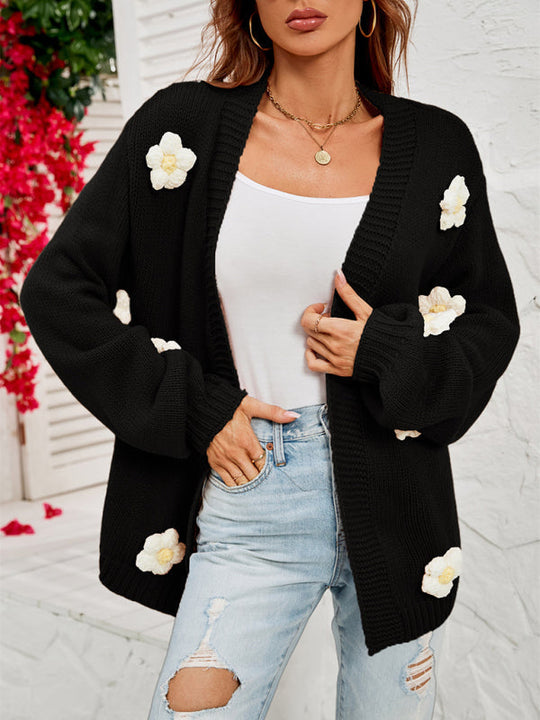 Heidi-Mode | Damen Strick-Cardigan mit Blumenstickerei