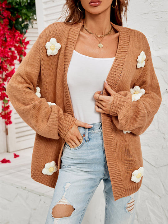 Heidi-Mode | Damen Strick-Cardigan mit Blumenstickerei