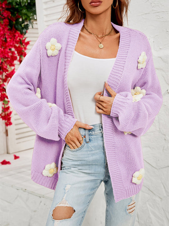Heidi-Mode | Damen Strick-Cardigan mit Blumenstickerei