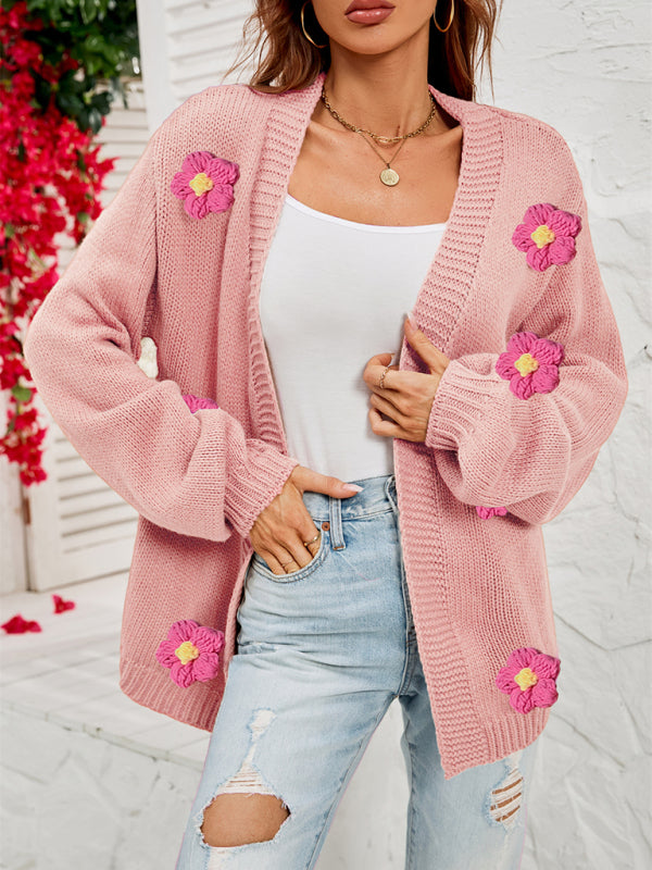 Heidi-Mode | Damen Strick-Cardigan mit Blumenstickerei