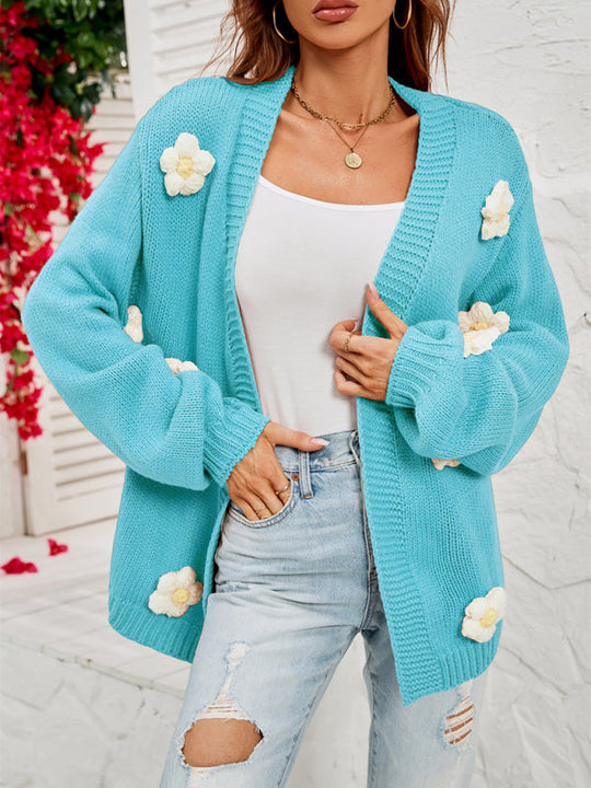Heidi-Mode | Damen Strick-Cardigan mit Blumenstickerei