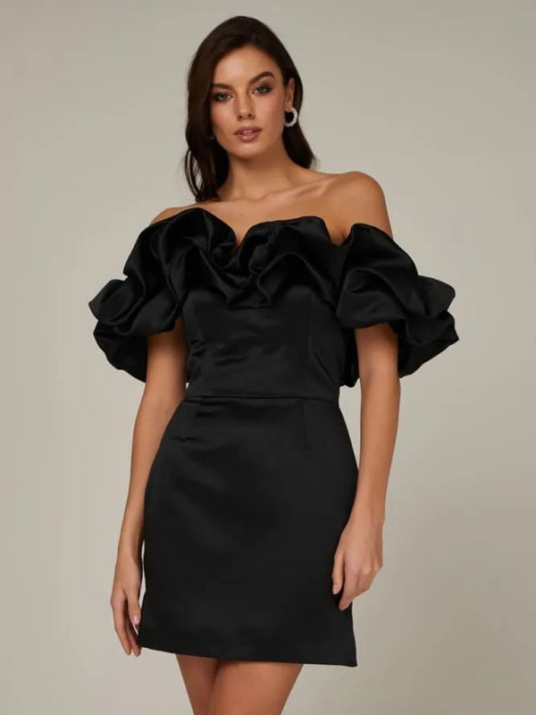 Heidi-Mode | Glamourös Satin Rüschenkleid Abendmode