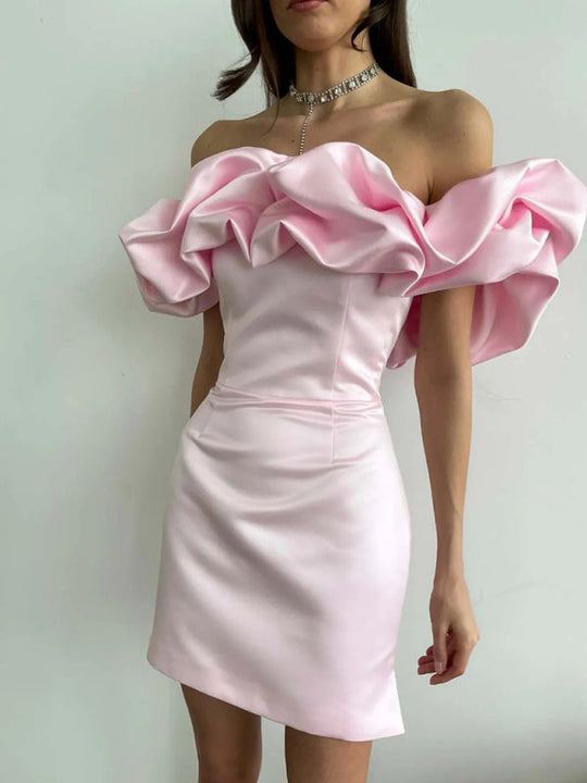 Heidi-Mode | Glamourös Satin Rüschenkleid Abendmode