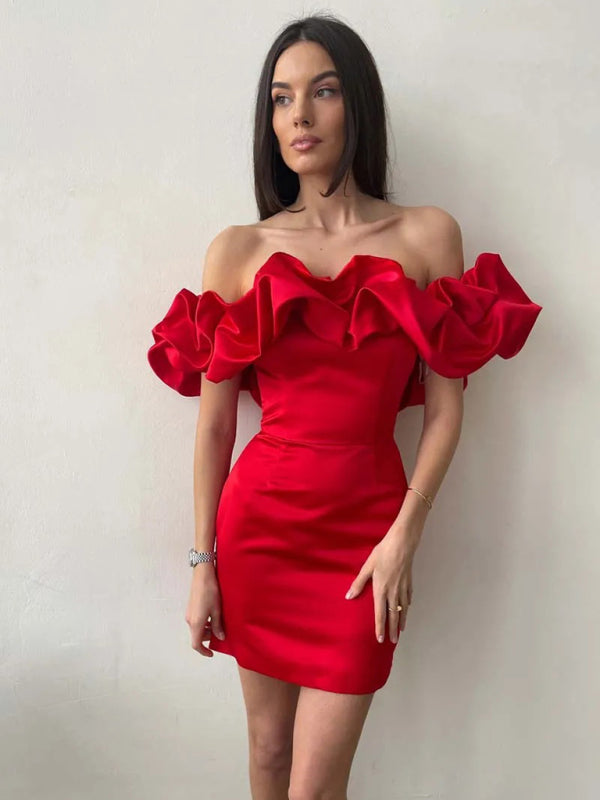 Heidi-Mode | Glamourös Satin Rüschenkleid Abendmode