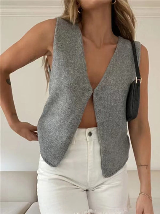 Heidi-Mode | Damen Deep V Sexy Neue Ärmellose Hot Girl Strickoberteil Cardigan