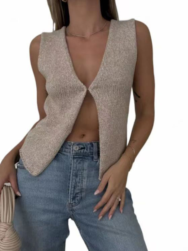 Heidi-Mode | Damen Deep V Sexy Neue Ärmellose Hot Girl Strickoberteil Cardigan