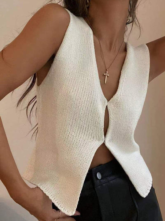 Heidi-Mode | Damen Deep V Sexy Neue Ärmellose Hot Girl Strickoberteil Cardigan