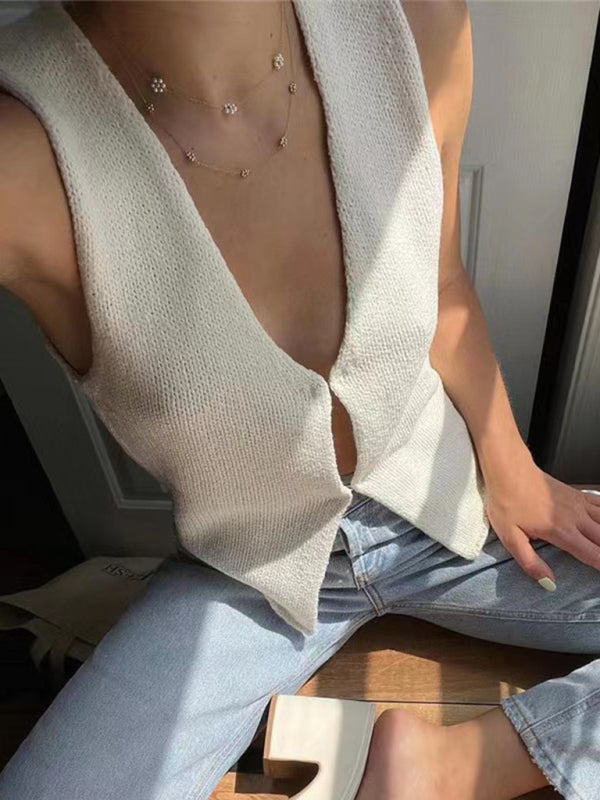Heidi-Mode | Damen Deep V Sexy Neue Ärmellose Hot Girl Strickoberteil Cardigan