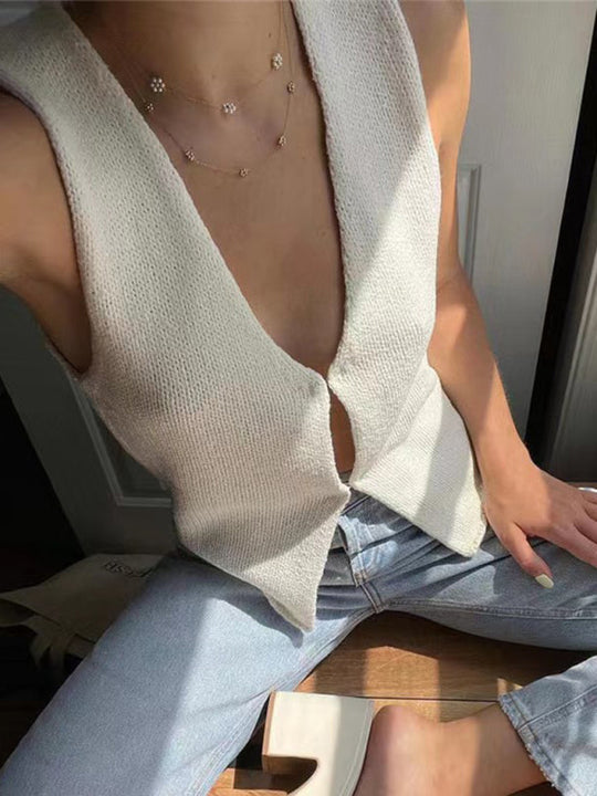 Heidi-Mode | Damen Deep V Sexy Neue Ärmellose Hot Girl Strickoberteil Cardigan