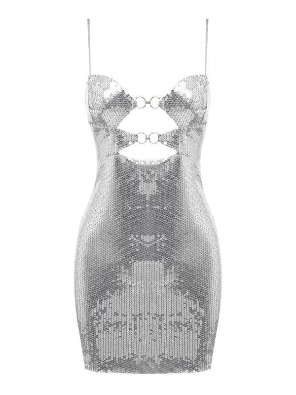 Heidi-Mode | Damen Schnalle Silber Pailletten Kleid