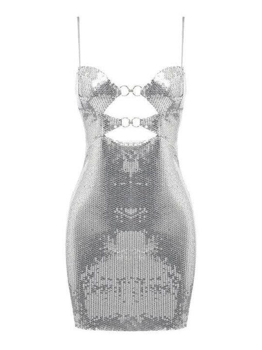 Heidi-Mode | Damen Schnalle Silber Pailletten Kleid