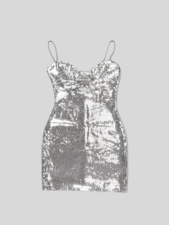 Heidi-Mode | Damen Schnalle Silber Pailletten Kleid