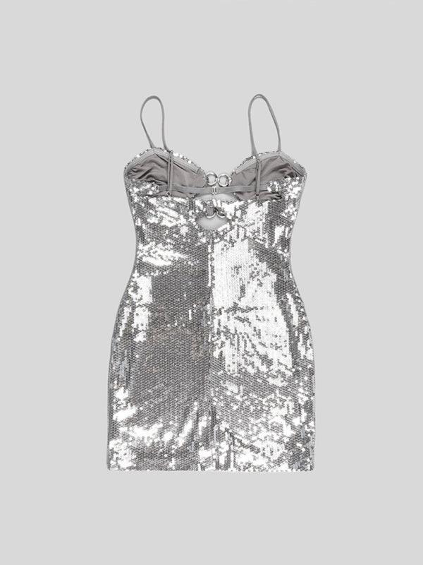 Heidi-Mode | Damen Schnalle Silber Pailletten Kleid
