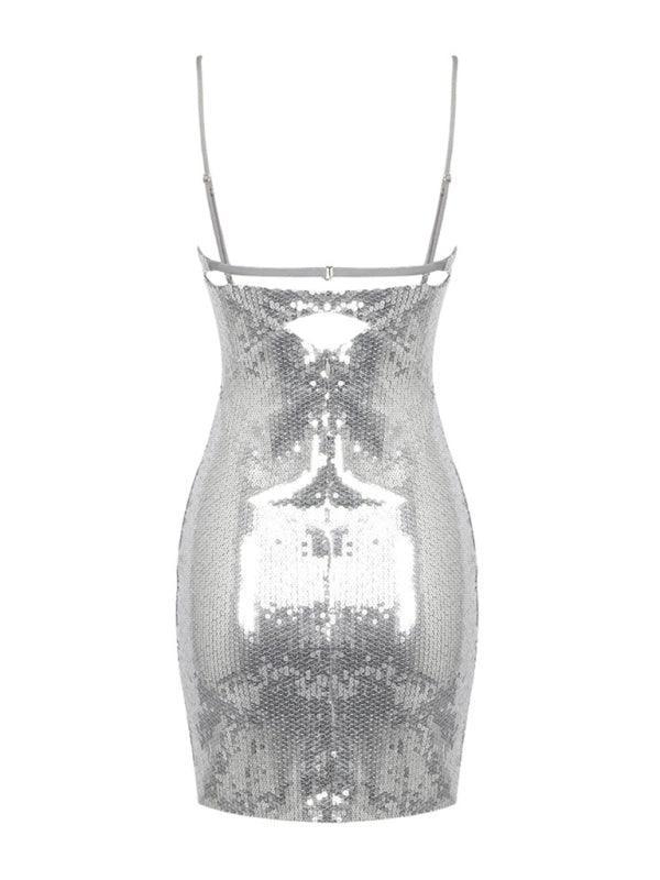Heidi-Mode | Damen Schnalle Silber Pailletten Kleid