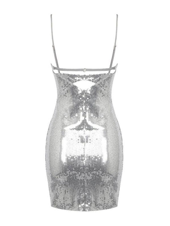 Heidi-Mode | Damen Schnalle Silber Pailletten Kleid