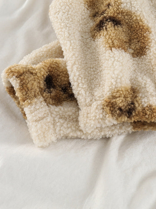 Heidi-Mode | Teddy-Muster lockeres Teddyfell Kapuzensweatshirt