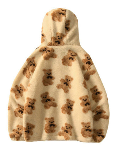 Heidi-Mode | Teddy-Muster lockeres Teddyfell Kapuzensweatshirt