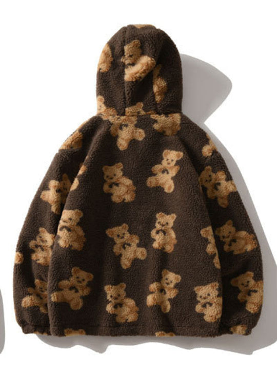 Heidi-Mode | Teddy-Muster lockeres Teddyfell Kapuzensweatshirt
