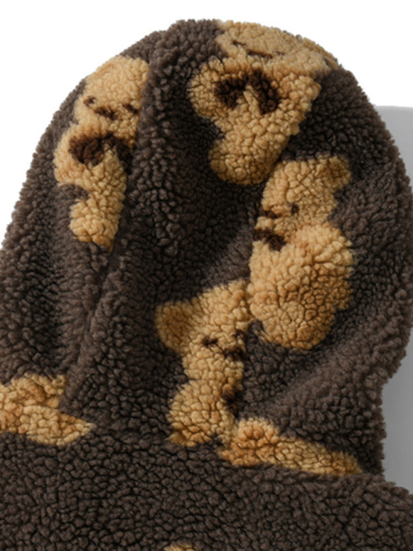 Heidi-Mode | Teddy-Muster lockeres Teddyfell Kapuzensweatshirt