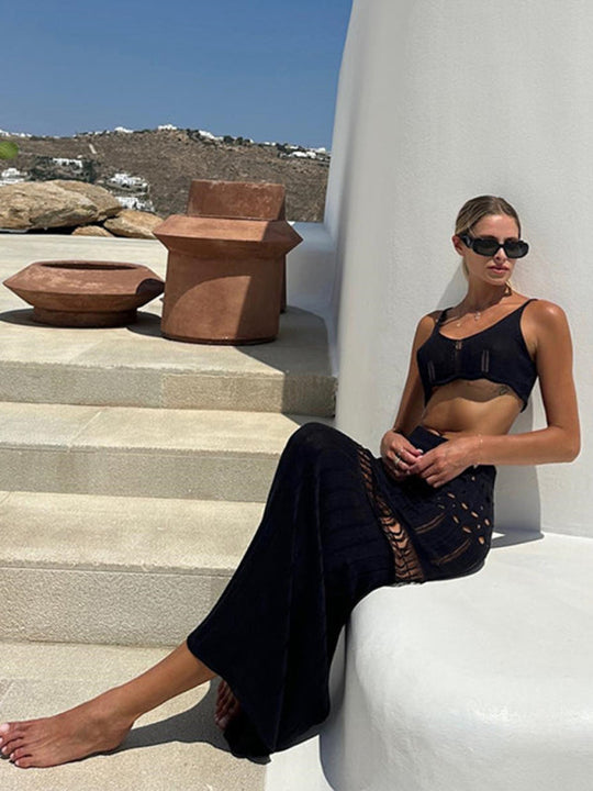 Heidi-Mode | Einfarbig Sexy Gestrickter Hohl Bikini Badeanzug Cover-up Sonnenschutz Kleidung Strandanzug